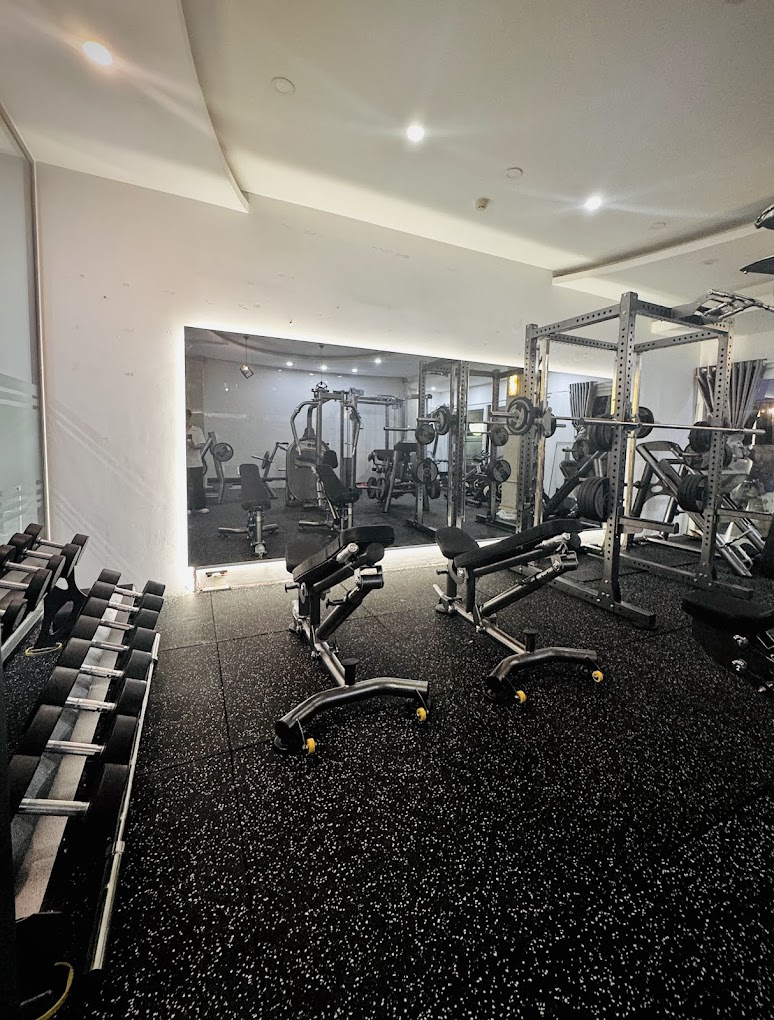 Gym floor with workout stations